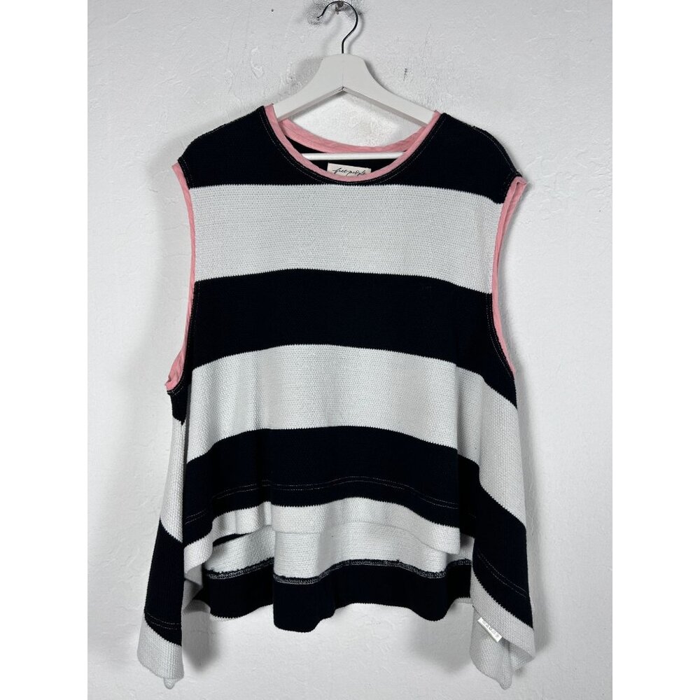 Free People Womens Black Striped Knit Walcott Sweatshirt XS Sleeveless New $98